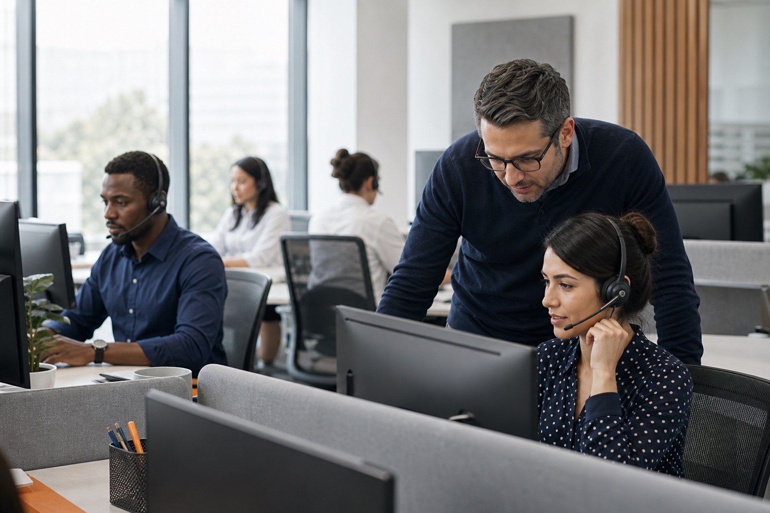 A contact centre team supporting customer conversations